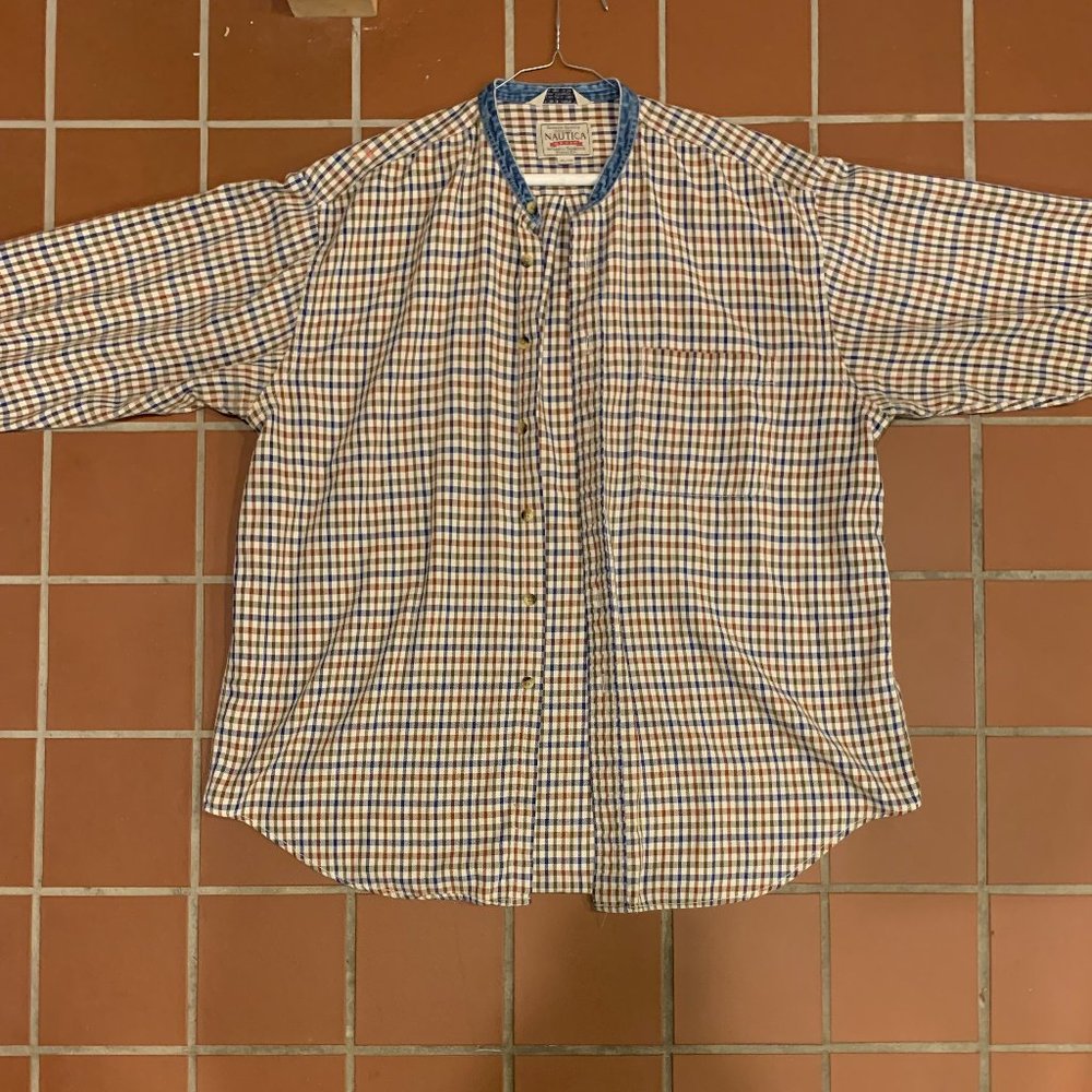 Nautica Flannel Shirt with Denim Band Collar